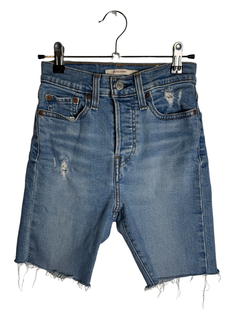 Levi’s Wedgie Skinny High Rise Cut Off Distressed Denim Bermuda Shorts Size 25